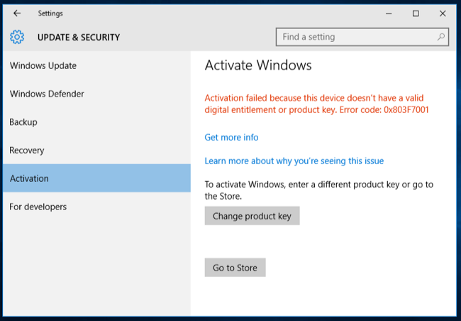 Windows 10 activation update digital key